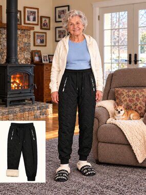 Sherpa Fleece Lined Black Quilted Joggers Women's Small